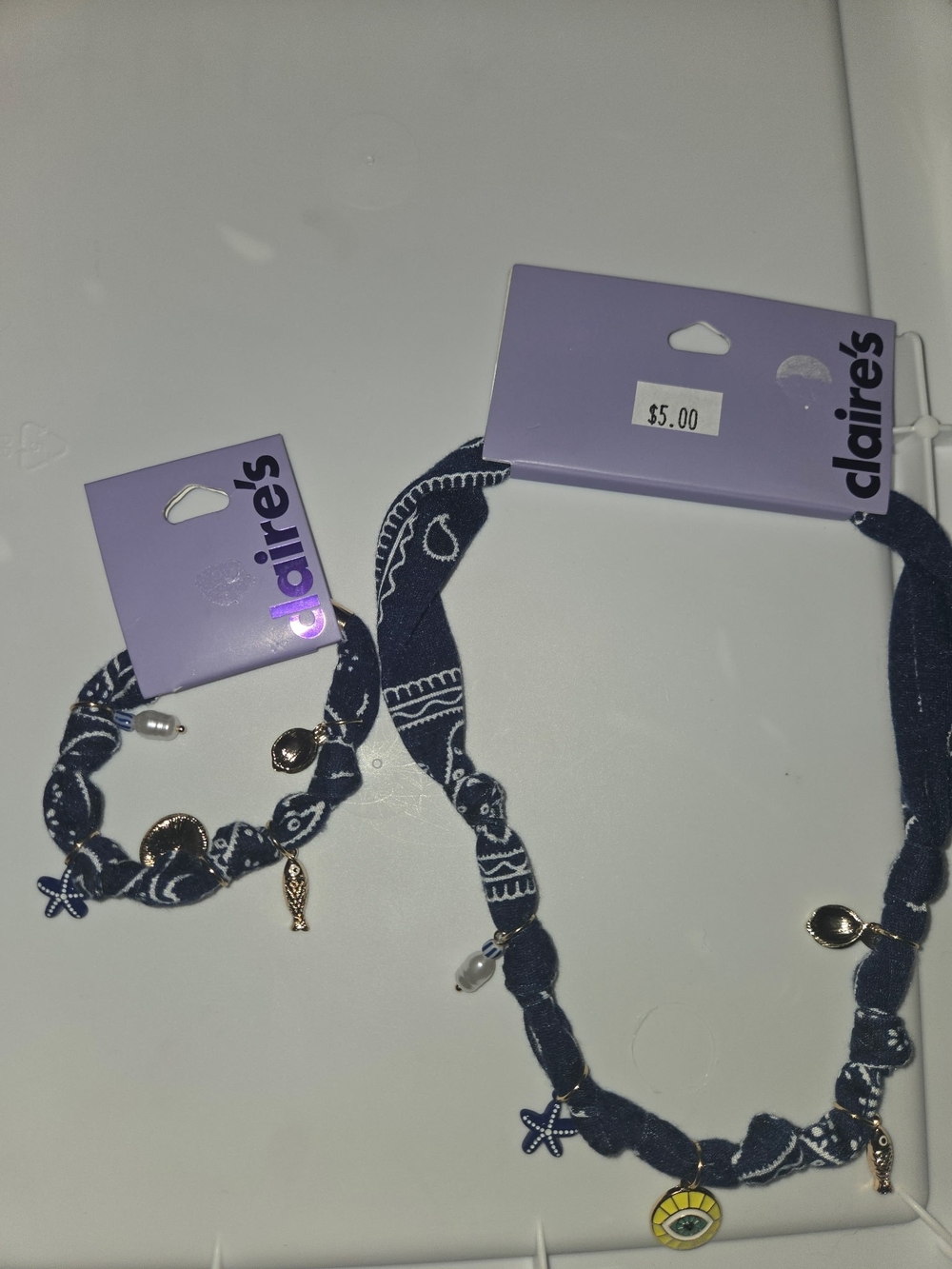 Navy Bandana Charm Necklace and Bracelet Duo